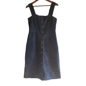 New $228 Free People Women's Blue Mini Dress 100% Cow Leather Button Dow…